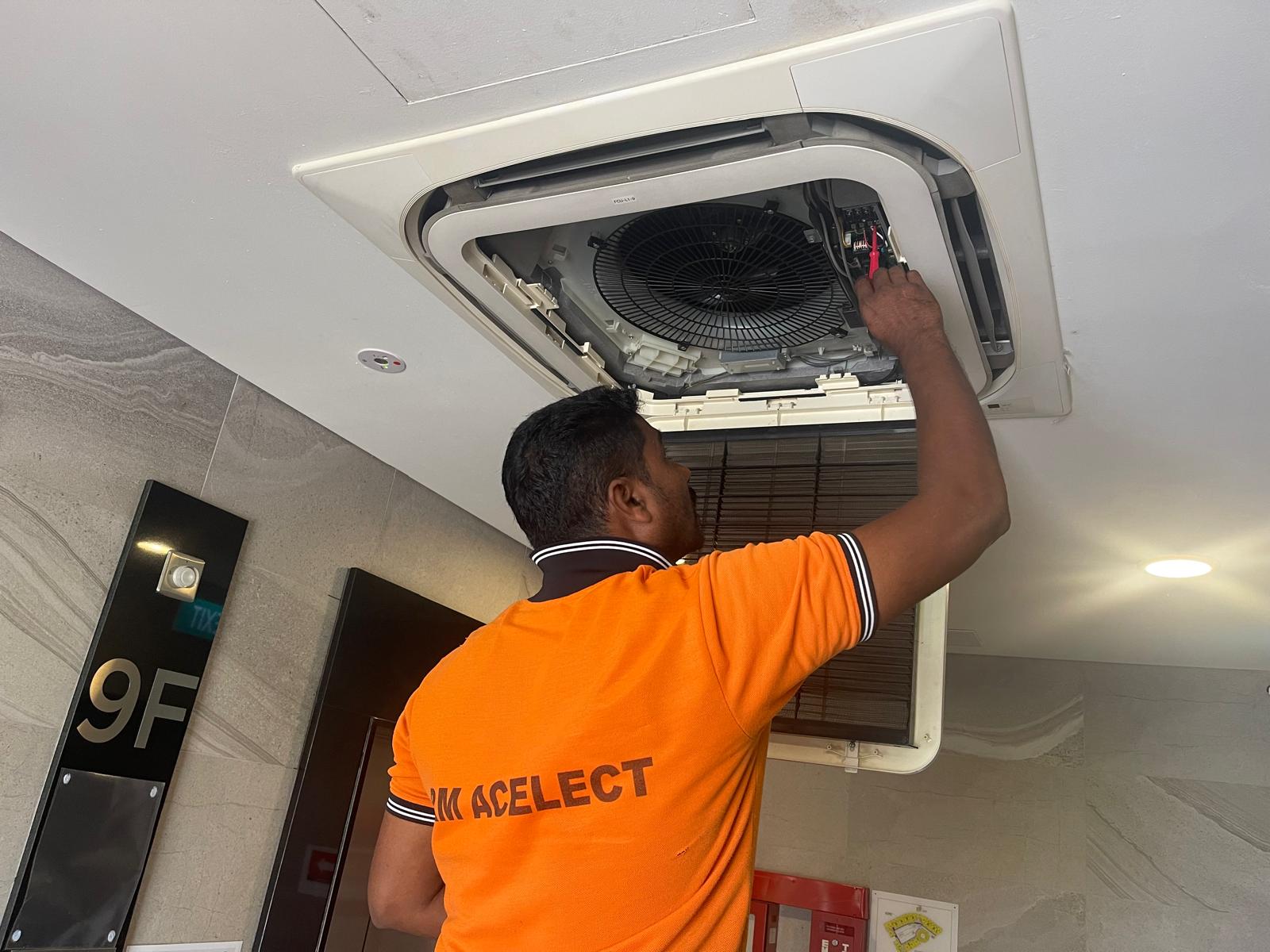 Ceiling cassette aircon servicing in Singapore